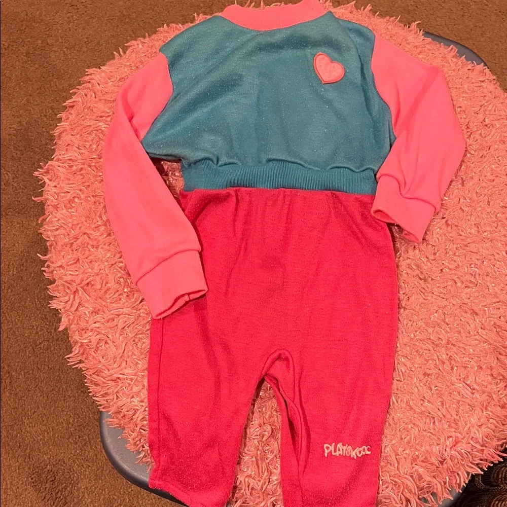 Vintage Playskool baby Pajamas Set - Blue and Pink Heart Design